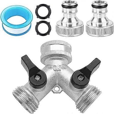 2-vejs fordeler: Y-splitter ventil vandfordeler til to indløbsslanger til tilslutning, 3/4 tommer og 1/2 tommer vandfordeler til have, plænetap