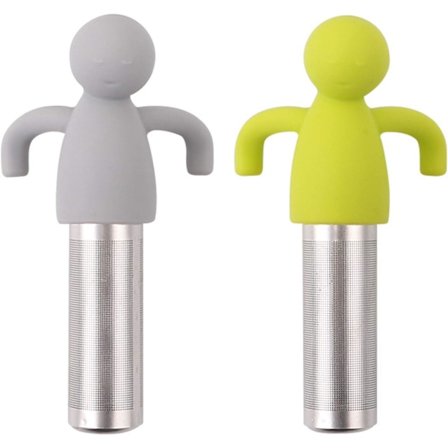 2 Pak Løse Blade Te-Brygger Finmasket Te-Infuser med Silikonhåndtag Rustfrit Stål Te-Bold til Løse Blade, Grå