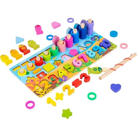 Montessori Trælegetøj – Alfabet, Tal, Formpuslespil & Fiskespil til Småbørns Tidlige Pædagogiske Indlæring_TF_TF