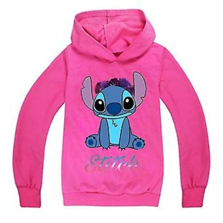 Lilo & Stitch Børn Drenge Piger Hoodie Casual Hættetrøje Trøje Toppe Trøje Aktivtøj 7-8 År Rose Rød