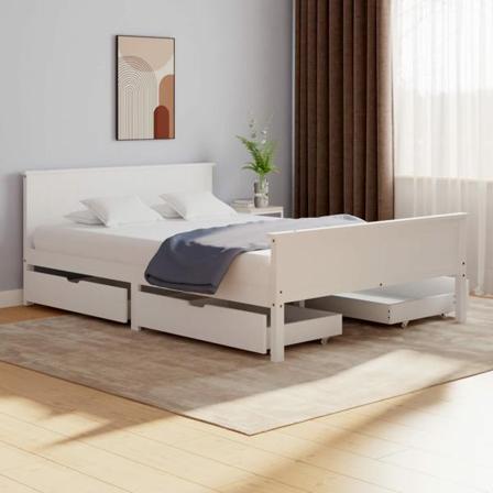 Vidaxl Sängram Med 4 Lådor Vit Massiv Furu 140x200 Cm Vit