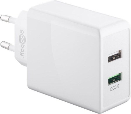 Goobay Dual USB Quick charger QC3.0 28W, white - charges up to four times faster than standard chargers