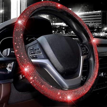Bling Crystal Diamond rattdeksel for kvinner, glitrende bil SUV-hjulbeskytter, Universal Fit 15 tommer (rød diamant)
