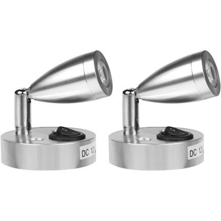2x 3W 12V Camper Lys, Båt Caravan LED Leselys, Med Bryter, Varmhvitt Lys, 3000K, 220lm, 60*96mm, Sølv
