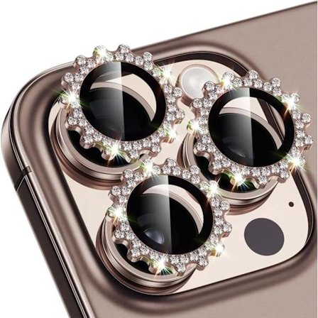 Bling 3D Metall Växel Design Diamant Kameralins Glasskydd kompatibelt med IPhone 16 Pro Max 15Pro 16Plus Mekaniskt Skalvänliga Ringar