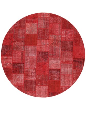 Hand Knotted Patchwork Rug Ø 295 Vintage Wool Dark Red/Red Large
