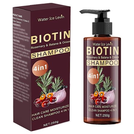Biotiini 4 in 1 shampoo rosmariinilla, batanalla ja sipuliuutteella - Syväpuhdistava, kosteuttava, hiustenlähtöä ehkäisevä ja pörröisen sileä hoito 