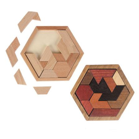 2-pack Hexagon Tangram Pussel Träpussel för barn och vuxna
