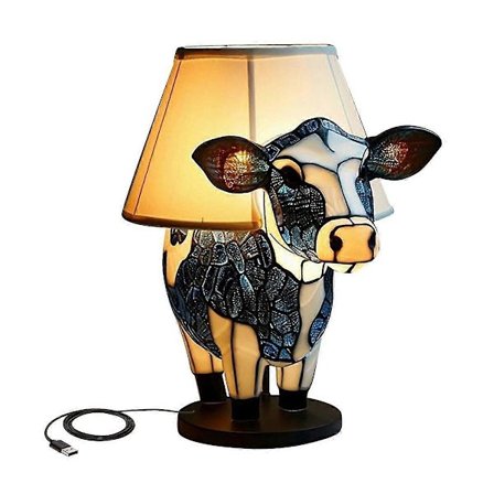 Dyrebordslampe, svart+hvit ku-nattbordslampe med USB-porter, nattbordslampe for stue soverom (FMY)