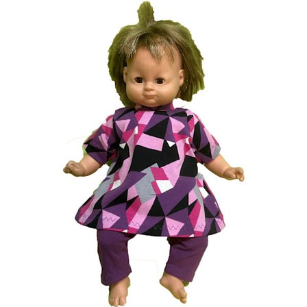 Tunika/klänning/Tights i mönstrad trikå till Lillan, dockkläder