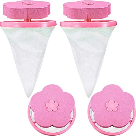 Pakke med 4 gjenbrukbare lofilter til vaskemaskin, rosa