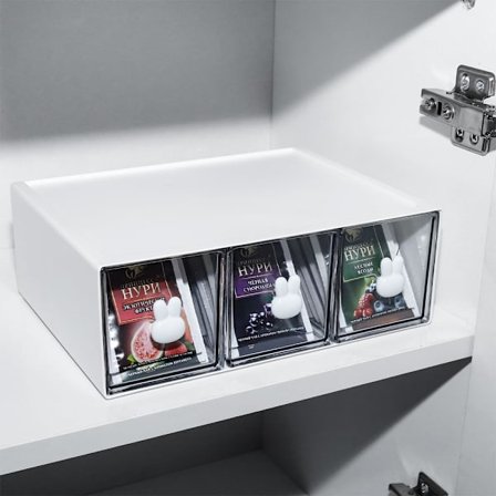 Skåpsorganisatörer, tebox med 3 lådor, köksförvaringslåda för te b