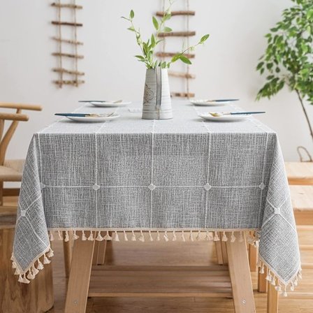 Rustik Gitter Bordsduk (55"x70") Bomull Linne Grå Rektangel T