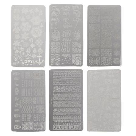 6 julemærkeplader Neglekunst Negleskabeloner (12x6x0,1cm, forskellige farver)