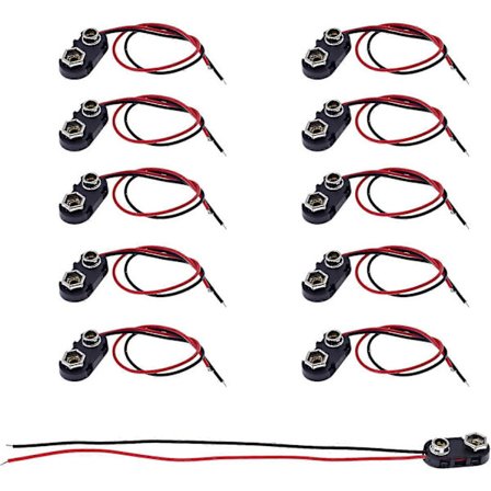 9V Batterikontakt Klips 10 Stykker PP3 Batteriknappkontakt I-type Plast Batteriknapp med 15 cm Ledninger Snap On 9V Batterikontakt Kabel