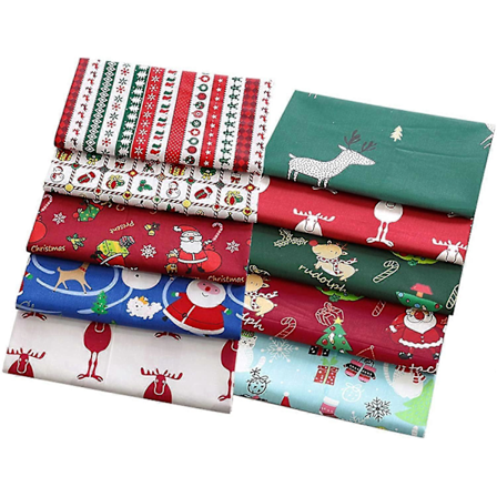 10 Stykker Jule Bomuldsstofpakke, 10 Stykker Jule-tema Stof, Jule Fat Quarter Tegneserie Quilte Bomuld