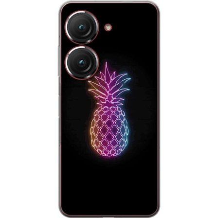 Kompatibelt Mobildeksel til Asus Asus Zenfone 9 Neonlysillustrasjon av ananas i fargerikt lys mot svart bakgrunn