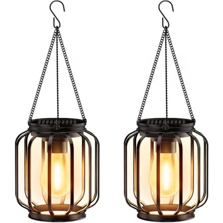 2 ulkokäyttöön tarkoitettavan aurinkopuutarhavalon sarja, riippuvat aurinkolyhdyt ketjulla ja koukulla (lämmin valkoinen valo)