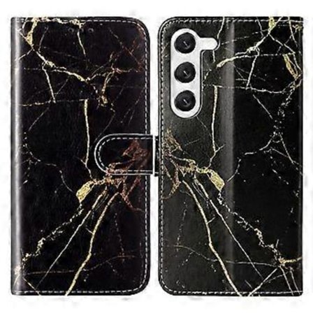 Etui til Samsung Galaxy S24 med marmor-mønster i lær, lommebok og stativ (Stil B)