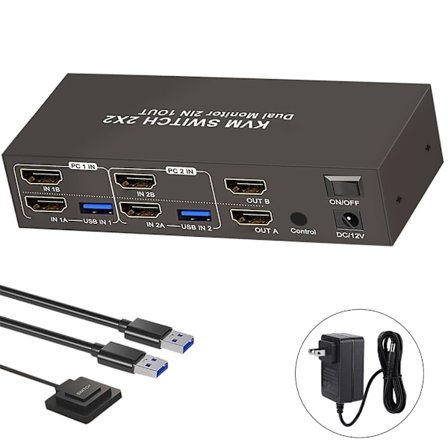 Dobbel skjerm HDTV-svitsj med 4 USB3.0-porter, metalldesign, datamaskinsvitsj for flere enhetstilkoblinger