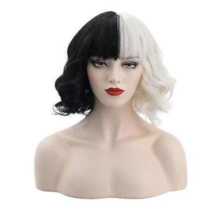 Cruella de Vil -peruukki Naisille Cosplay Kiharainen Lyhyt Aaltoileva Peruukki -ge