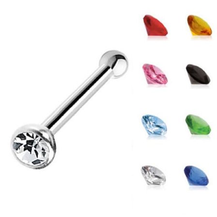 1 st. Näspiercing i silver med infattade 2mm. kristall (k)