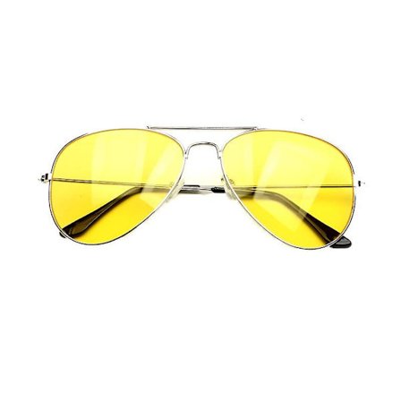 Klassiske gule nattkjøring Aviator solbriller med metallramme, sølv