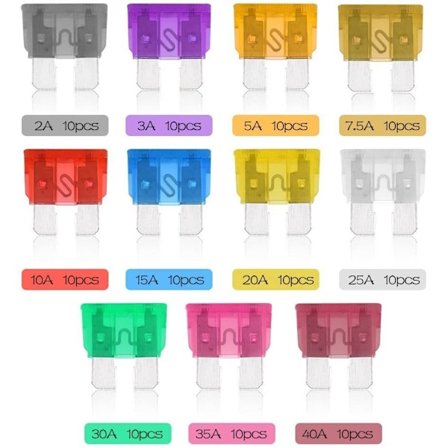 Pakke med 150 bilstandardsikringer, sortiment av bladsikringer 2A 3A 5A 7.5A
