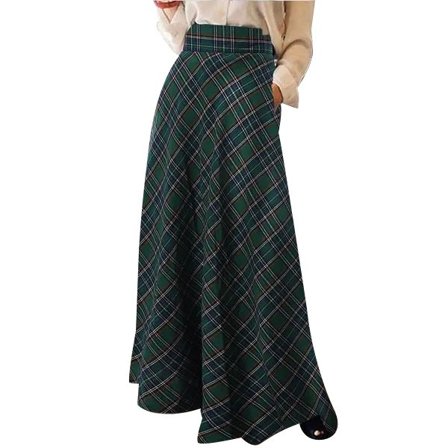Naisten Vintage Korkea Vyötärö Ruudullinen A-linjainen Pitkä Maxi Hame