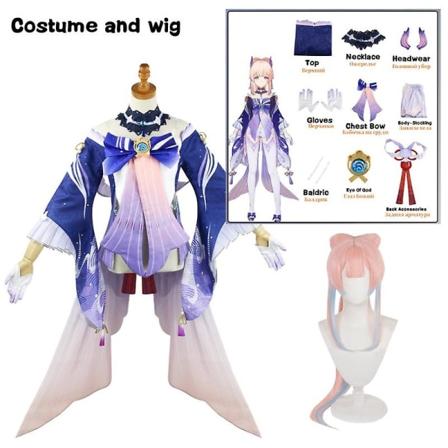 Sangonomiya Kokomi Cosplay Puku Genshin Impact Cosplay Kokomi Tube Topit Mekkoasut Selkäkoriste Peruukki Halloween Cos costume and wig M