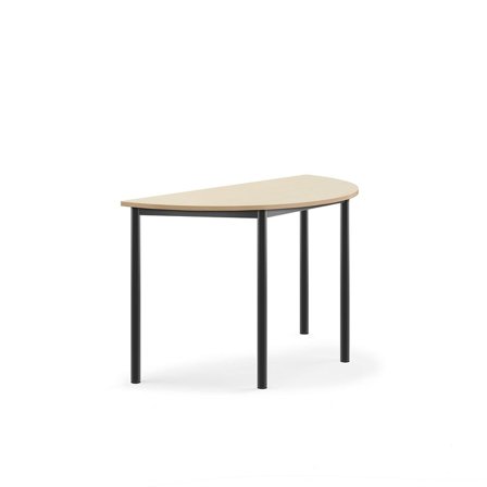 Desk BORÅS, semi-circular, 1200x600x720 mm, birch laminate, anthracite