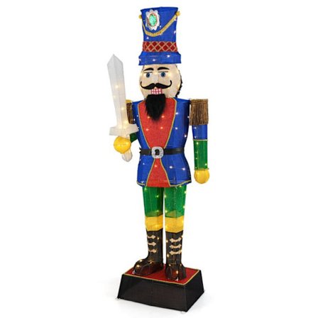 COSTWAY Nøddeknækker Julemand på 184 cm - 110 LED Lys - Vandtæt Glitter Stof Dekoration til Hjem Have