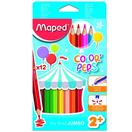 Maped Color Peps Crayons de couleur Jumbo Lot de 12 (2 ans et +)