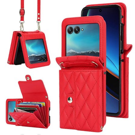 Motorola Razr 40 Ultra 5G -puhelinlaukku korttipaikoilla, PU-nahkaa + PC, crossbody-puhelinkotelo