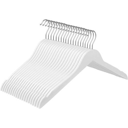 Rootz tøjbøjler - 20 stykker - Massivt træ - Anti-Slip - Drejelig krog - Hvid - ?44 x 1,2 x 23,5 cm