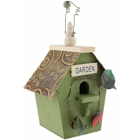 Husbågel i trä i lantlig stil, fågelholk i trä, fågelbo, utomhusvagn (grön)