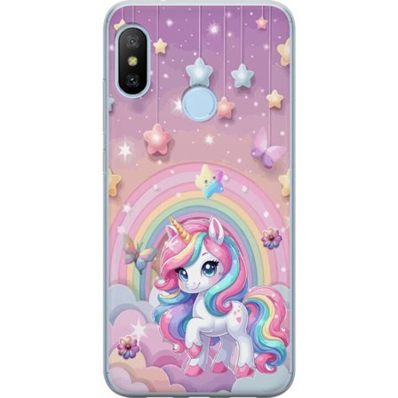 Kompatibel Mobilcover til Xiaomi Mi A2 Lite Magisk enhjørning med regnbue manke, stjerner og sommerfugle mod en pastelfarvet himmel med skyer