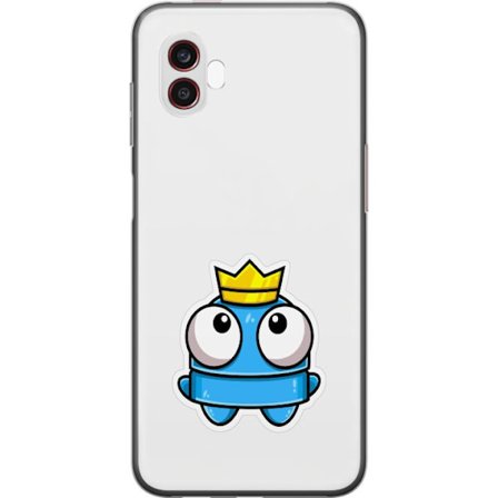 Yhteensopiva Puhelinkuori Samsung Samsung Galaxy Xcover6 Pro Sininen piirros hahmo kruunulla ja suurilla silmillä leikkisässä kuninkaallisessa tyyl