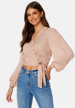 BUBBLEROOM Taylin Frill Wrap Blouse Pink Klær