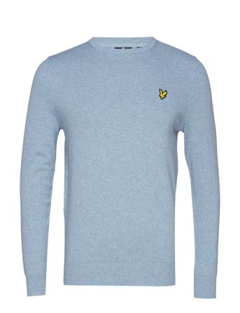 Cotton Merino Crew Jumper Strikkegenser M. Rund Krage Blå Lyle & Scott
