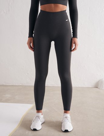 aim ́n Shadow Grey Ribbed Seamless Tights - Black - M