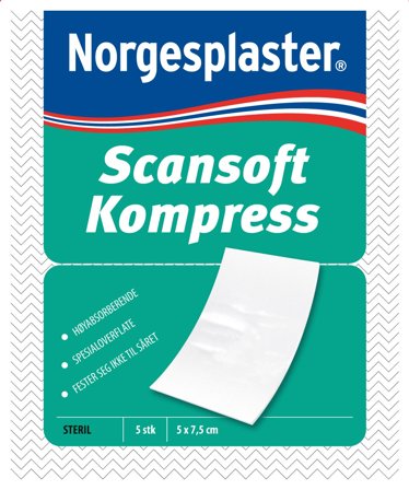 Norgesplaster Scansoft kompress 5 x 7,5 cm 5 stk