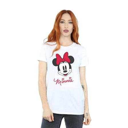 Disney Dam/Kvinnor Minnie Mouse Ansikte Bomull Boyfriend T-Shirt White L