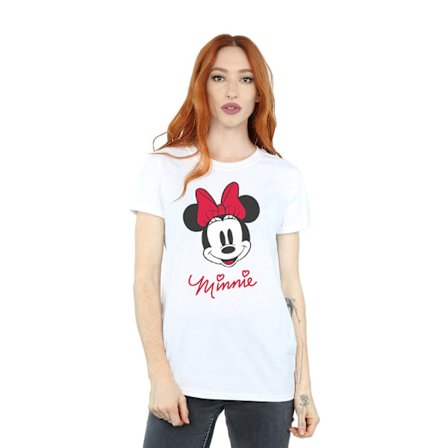 Disney Dam/Kvinnor Minnie Mouse Ansikte Bomull Boyfriend T-Shirt