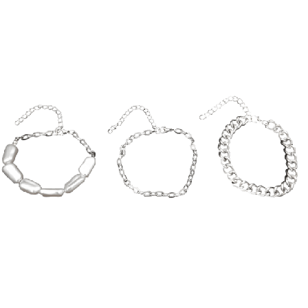 Complement 4 Pack Armband Med Olika Kedjor Och Pärlor Dam Silver