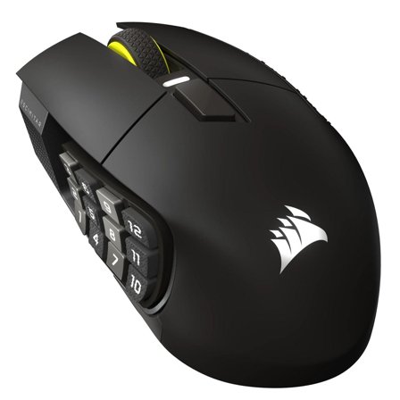Corsair Scimitar Elite trådløs gamingmus (gun metal) Bluetooth, USB, Optisk, 33000 DPI, 16 programmerbare knapper, lang battertid, RGB