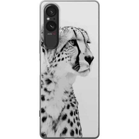 Kompatibel Mobilcover til Sony Xperia 5 V Sleek sort-hvidt close-up af en gepard med rolig blik og elegante markeringer, der fremhæver dens kraftfuld