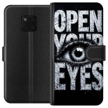 Kompatibel Tegnebogsetui til Huawei Huawei Mate 20 Pro Mørk typografisk illustration med øje og teksten Åbn dine øjne, stærk kontrast og rå kuns