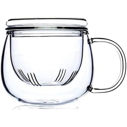 Glas Tekopp med Infuser 12 OZ, Borosilikatglas Mugg, Hållbar Värmebeständig Lämplig för Te, Drycker, Iskallt Kaffe