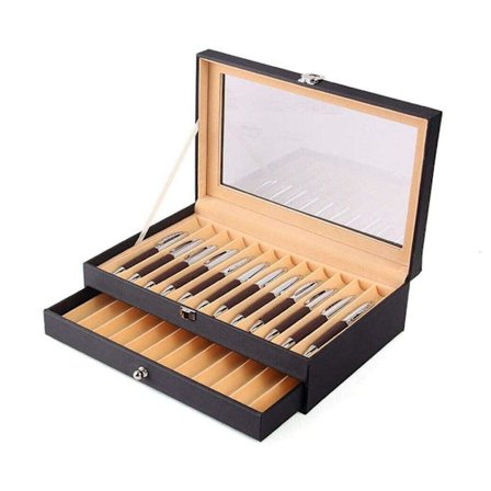 Pennbox 24 pennor Svart PU läder